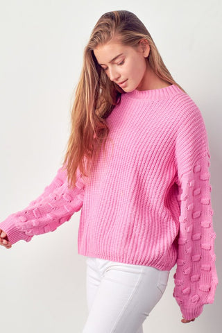 Pink Crew Neck Sweater with Bubble Sleeves - Bonny Flair - Fall