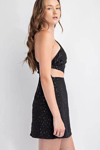 Party Hour One Sleeve Cut Out Mini Dress - Black - Bonny Flair - Black Dress - dress - Black Outfit