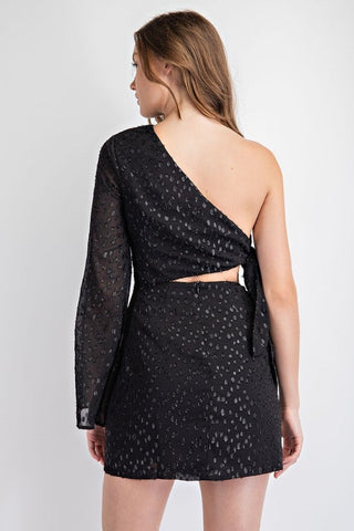 Party Hour One Sleeve Cut Out Mini Dress - Black - Bonny Flair - Black Dress - dress - Black Outfit