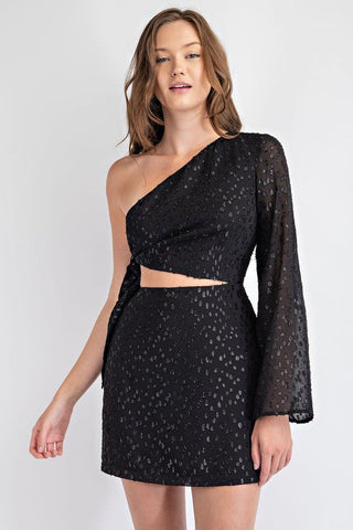Party Hour One Sleeve Cut Out Mini Dress - Black - Bonny Flair - Black Dress - dress - Black Outfit