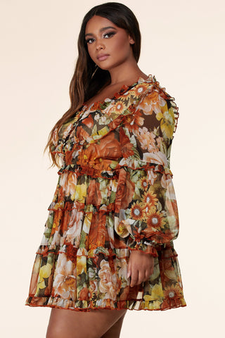 Ready for Fall Floral Print Mini Dress - Plus - Bonny Flair - dress for fall - Dress - fall dress