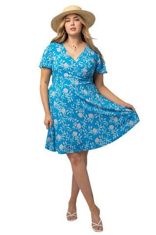 Carolina Floral Dress - Plus - Bonny Flair - blue