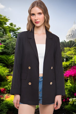 Classic Linen Blazer - Black - Bonny Flair - Black Linen Blazer