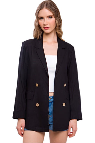 Classic Linen Blazer - Black - Bonny Flair - Black Linen Blazer