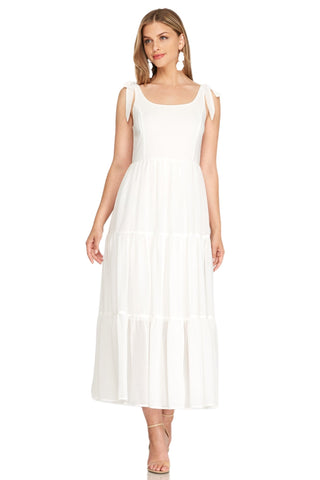 Delightful Tie-Strap Midi Dress - White - Bonny Flair - All-White Party