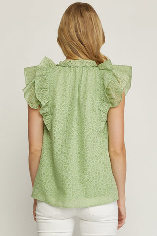 Flutter Sleeve Top - Green - Bonny Flair - Cute Top