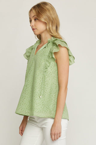 Flutter Sleeve Top - Green - Bonny Flair - Cute Top