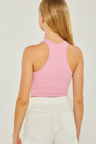 Knit Solid Cropped Tank Top - Pink - Bonny Flair - Comfy Fit