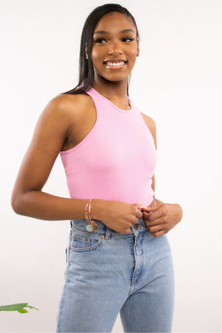 Knit Solid Cropped Tank Top - Pink - Bonny Flair - Comfy Fit