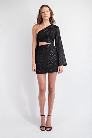 Party Hour One Sleeve Cut Out Mini Dress - Black - Bonny Flair - Black Dress