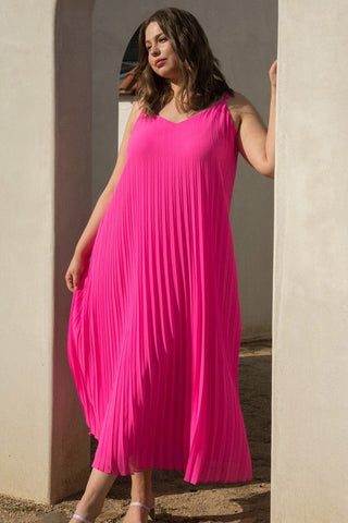 Pleated Maxi Dress - Pink - Bonny Flair - Available in Plus