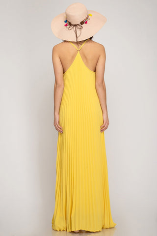Pleated Maxi Dress - Yellow - Bonny Flair - Dress