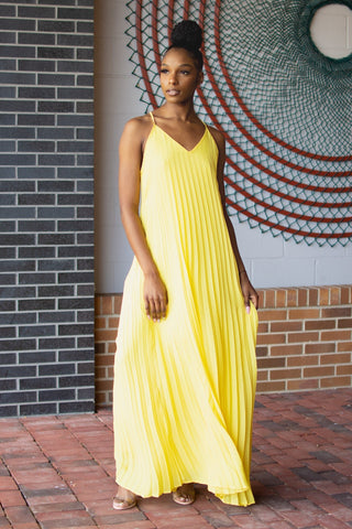 Pleated Maxi Dress - Yellow - Bonny Flair - Dress