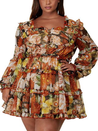 Ready for Fall Floral Print Mini Dress - Plus - Bonny Flair - dress for fall - Dress - fall dress