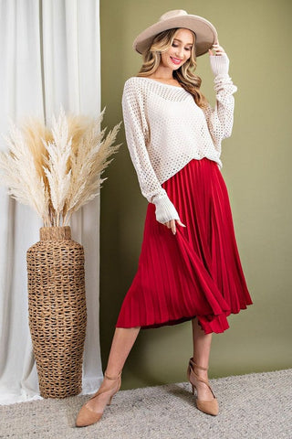 Pleated Midi Skirt - Red - Bonny Flair - Midi Skirt