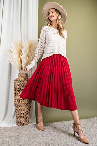 Pleated Midi Skirt - Red - Bonny Flair - Midi Skirt