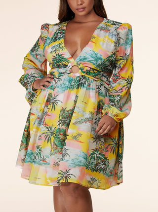 Tropical Paradise Cut Out Printed Mini Dress - Bonny Flair - Curve