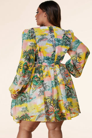 Tropical Paradise Cut Out Printed Mini Dress - Bonny Flair - Curve