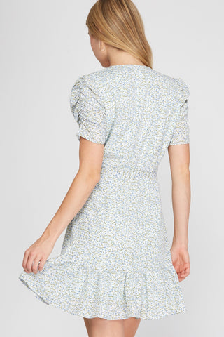 You're the One Floral Mini Wrap Dress - Blue - Bonny Flair - Blue
