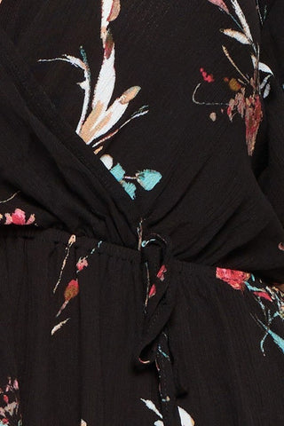 Short Sleeve Peplum Floral Top - Black - Bonny Flair - Plus