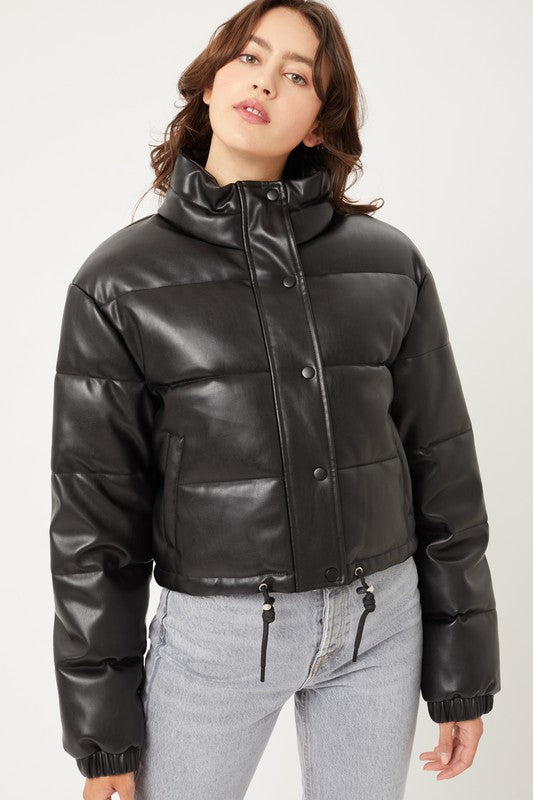 So Fetch Faux Leather Puffer Jacket - FINAL SALE