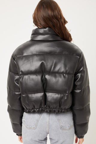 So Fetch Faux Leather Puffer Jacket - Bonny Flair - Black
