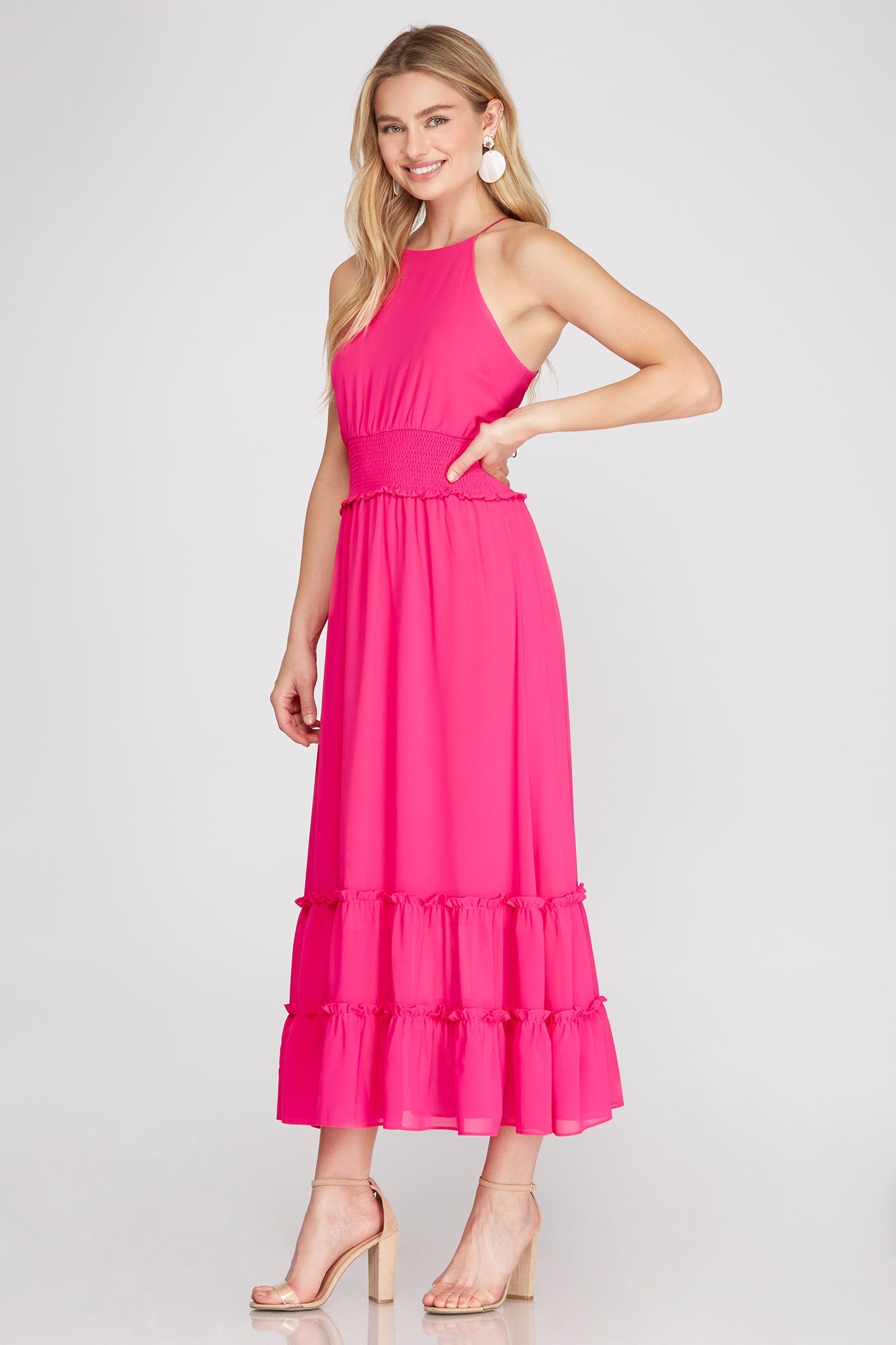 Allison Tiered Midi Dress - Pink - Cocktail Dress – Bonny Flair