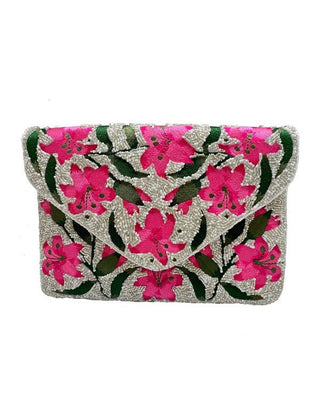 Beaded Envelope Clutch - Pink Floral - Bonny Flair - beaded clutch