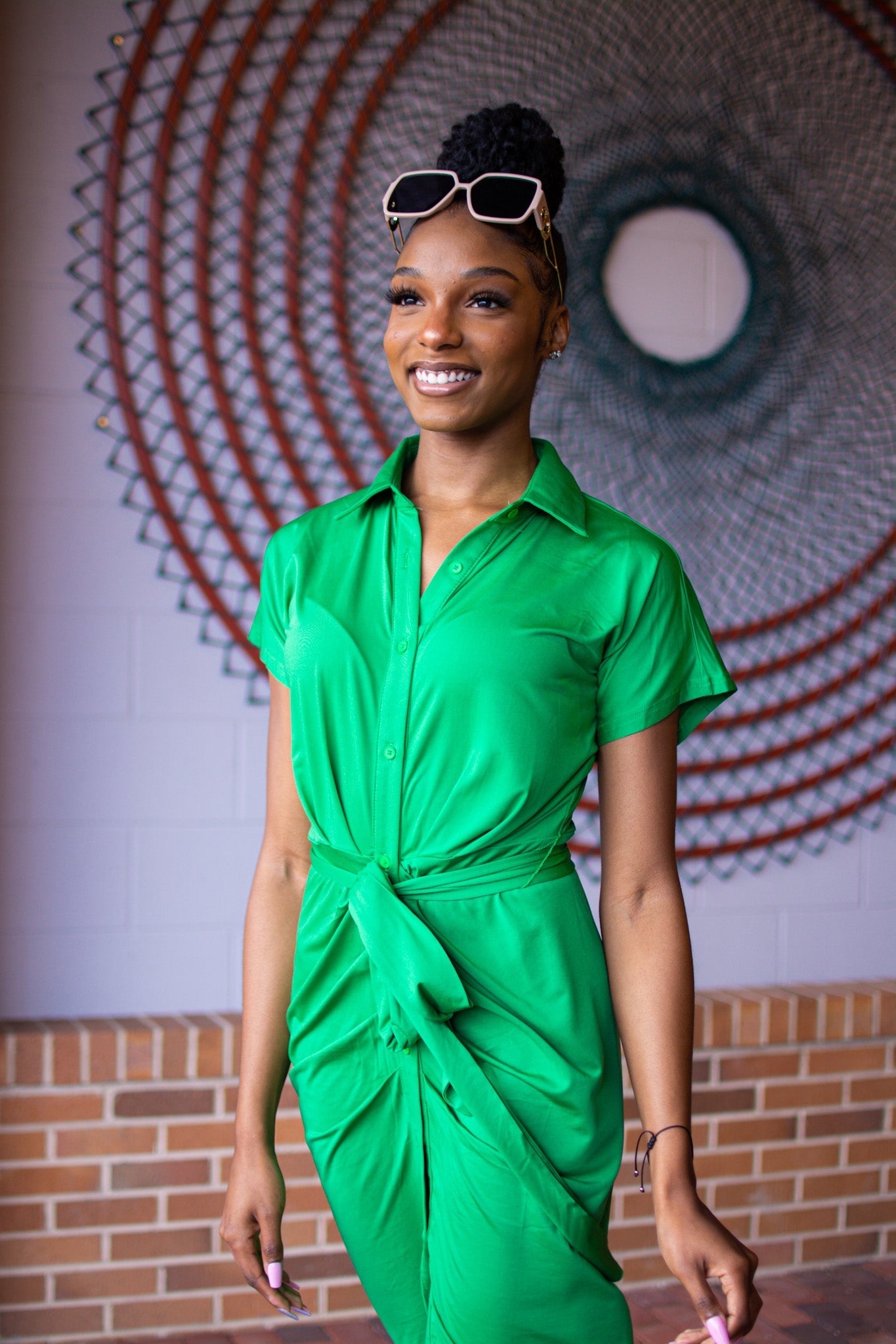 Button down store green dress