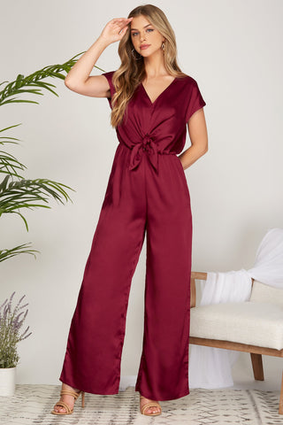Danielle Satin Jumpsuit Wine
