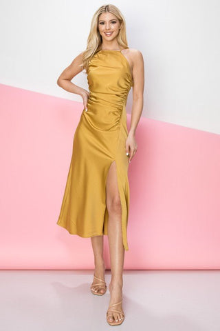 Golden Vibes Satin Midi Dress - Bonny Flair - Cocktail Dress