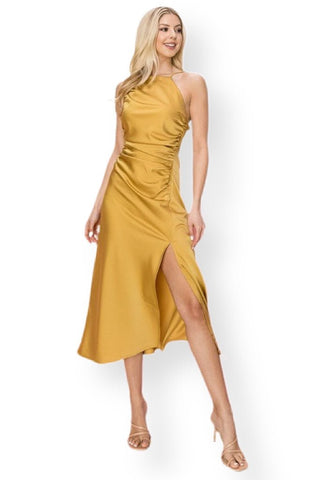 Golden Vibes Satin Midi Dress - Bonny Flair - Cocktail Dress