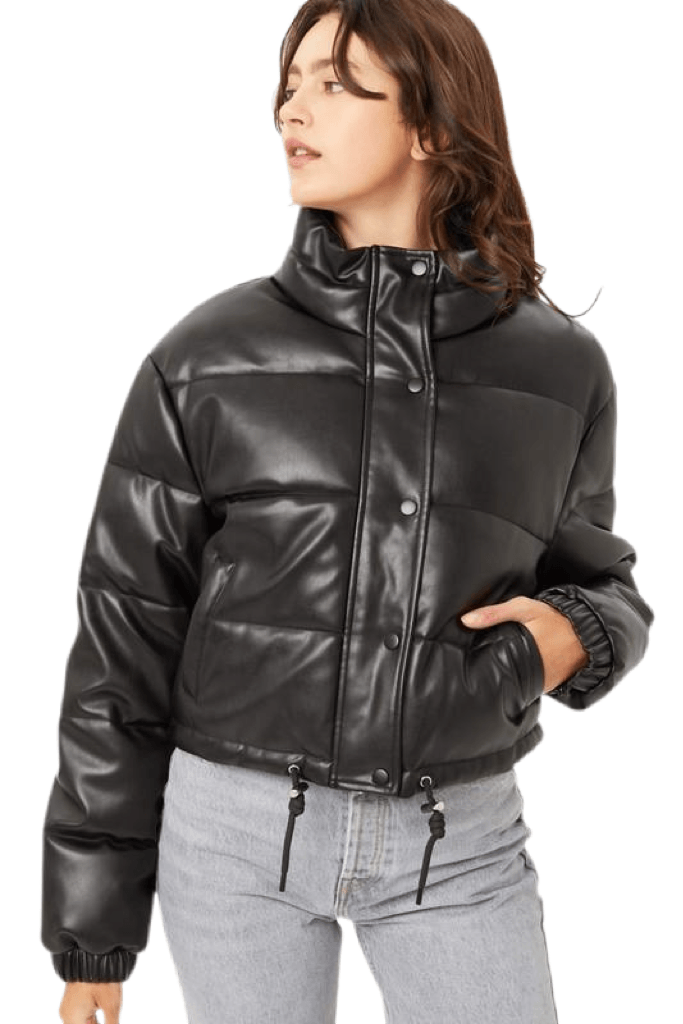 LOTSYOU ♥ Bonnie Leather Jacket /追跡付 Faux Leather Puffer Jacket - Brown -Black - Leather Jacket