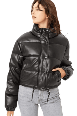 So Fetch Faux Leather Puffer Jacket - Bonny Flair - Black