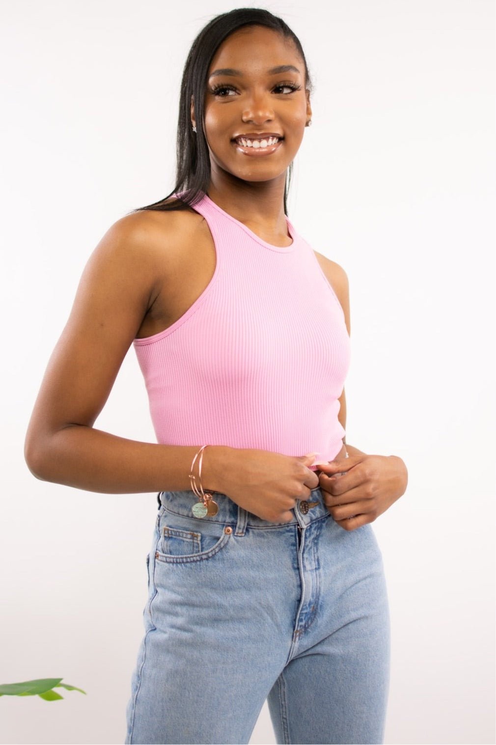 Knit Solid Cropped Tank Top - Pink