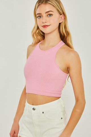 Knit Solid Cropped Tank Top - Pink - Bonny Flair - Comfy Fit