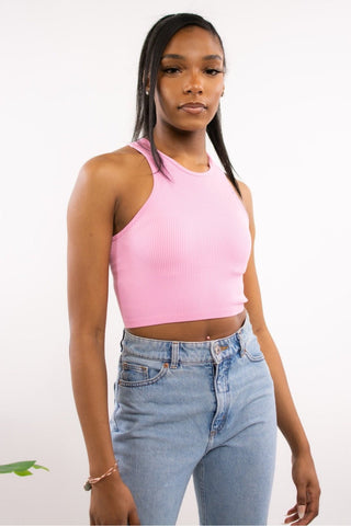 Knit Solid Cropped Tank Top - Pink - Comfy Fit - Cropped Top