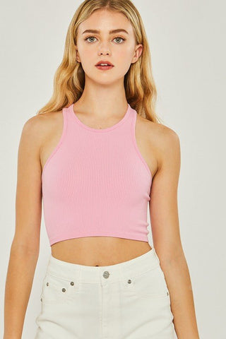 Knit Solid Cropped Tank Top - Pink - Bonny Flair - Comfy Fit
