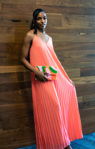 Pleated Maxi Dress - Coral - Bonny Flair - Best Seller
