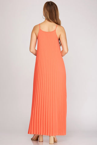Pleated Maxi Dress - Peach Coral - Bonny Flair - Best Seller