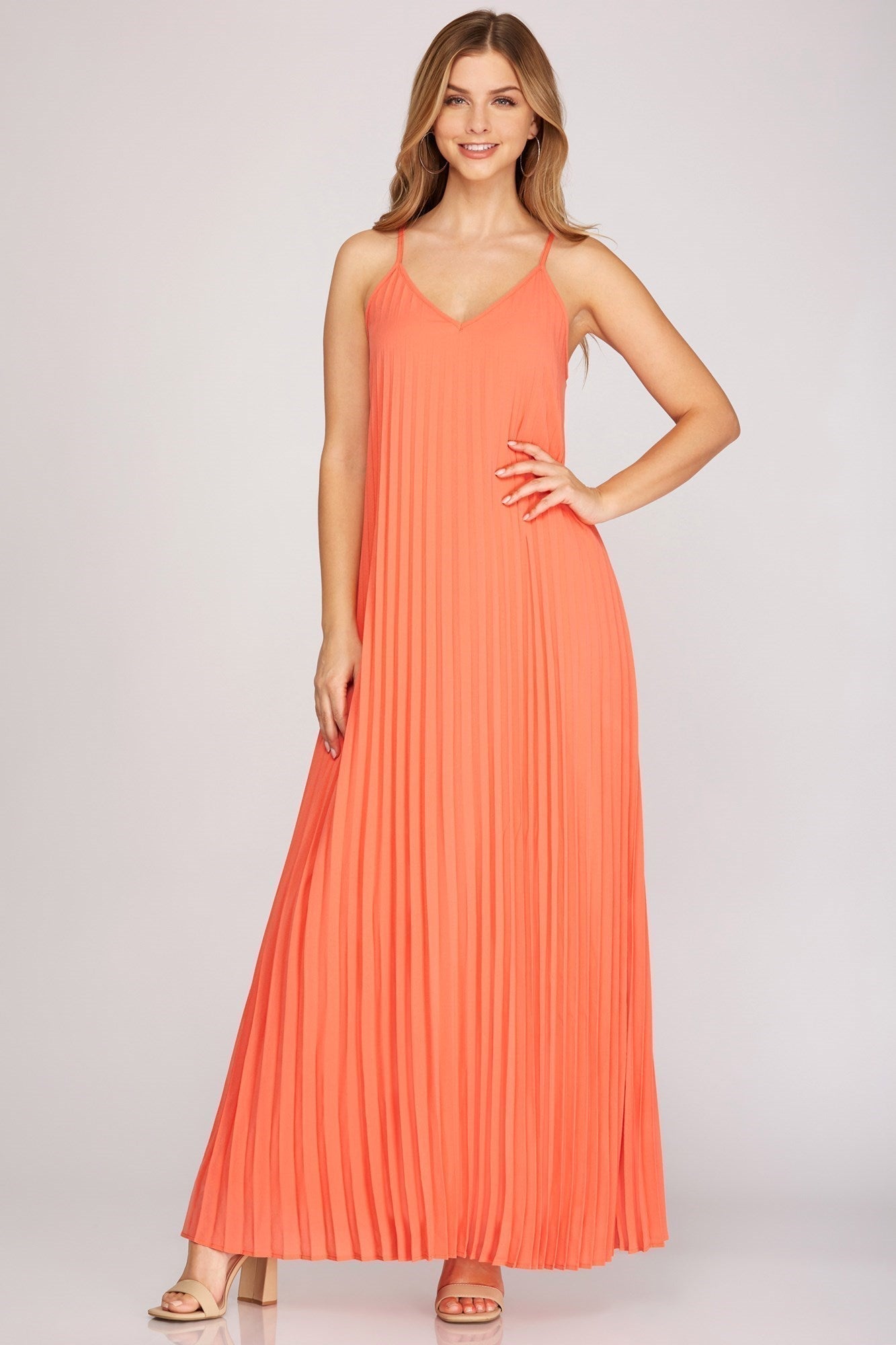 Pleated Maxi Dress Peach Coral Best Seller Dress Small