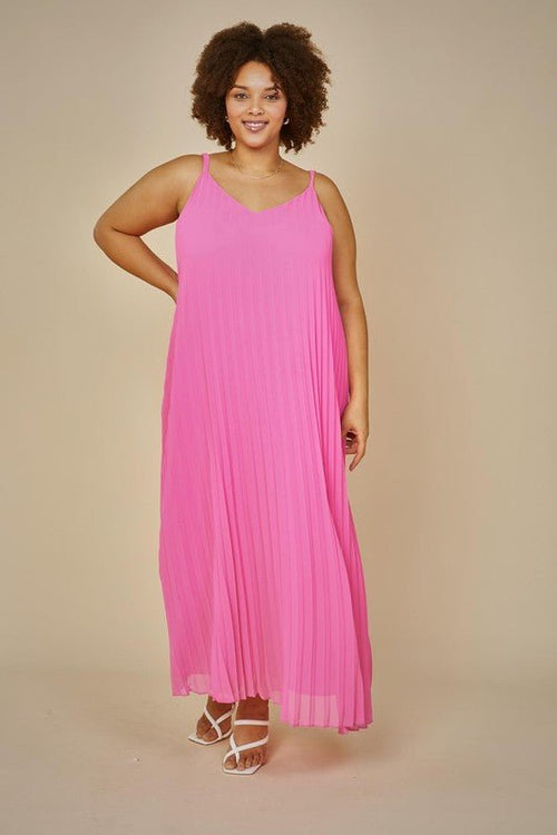 Pleated Maxi Dress Pink Available In Plus Bright Pink Dress