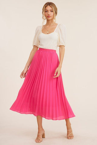 Pleated Midi Skirt - Pink - Bonny Flair - pink skirt