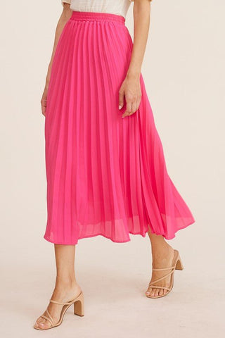 Pleated Midi Skirt - Pink - Bonny Flair - pink skirt