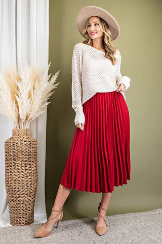 Pleated Midi Skirt - Red - Bonny Flair - Midi Skirt
