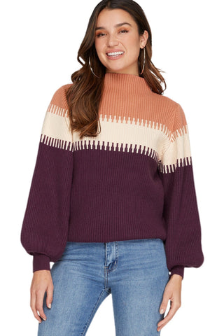 Someone Special Mock Neck Sweater - Bonny Flair - Balloon Sleeves