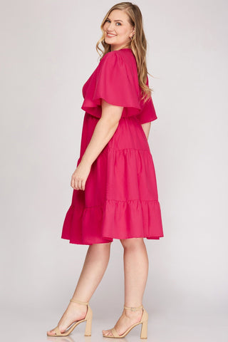 Sunset Valley Tiered Dress - Pink - Bonny Flair - Available in Plus