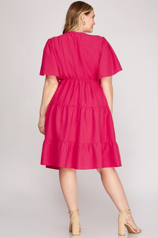 Sunset Valley Tiered Dress - Pink - Bonny Flair - Available in Plus