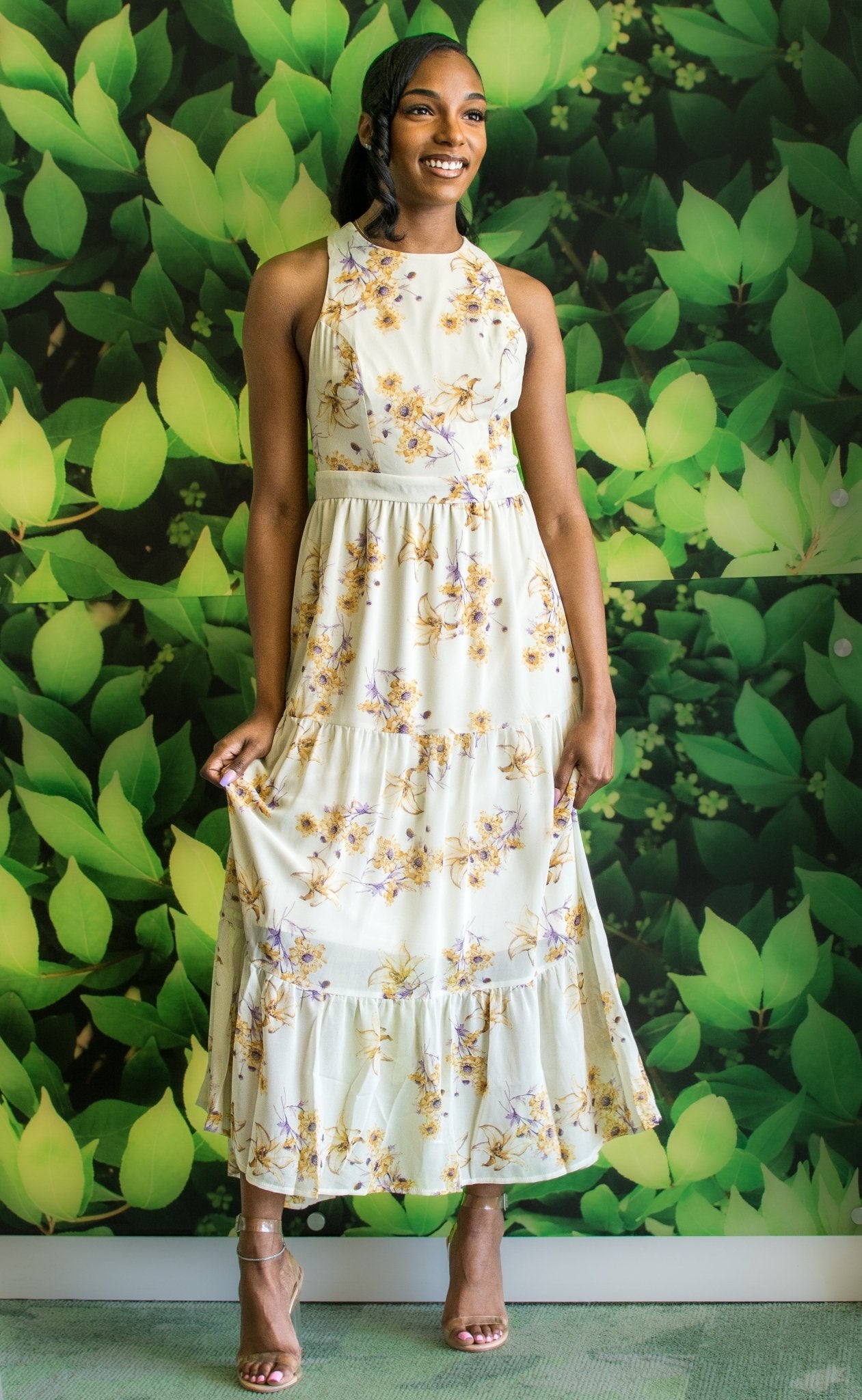 White yellow floral outlet dress